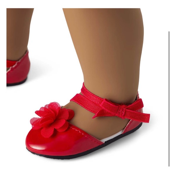 New American Girl RED FANCY SHOES 18" Doll Rose Flower Bow Flats Janie Jack BOX - Picture 2 of 6